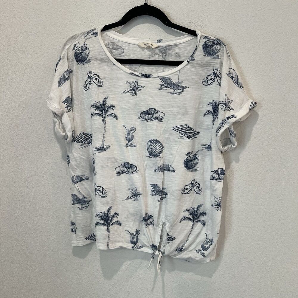 Lucky Brand Women’s Coastal Tie Front Tee Shirt Size XL Beach Vacation Casual